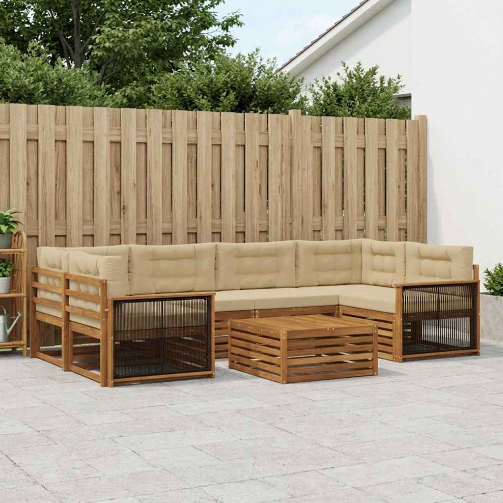 Buiten bankenset met kussen 7 pcs Natuurlijk en Beige