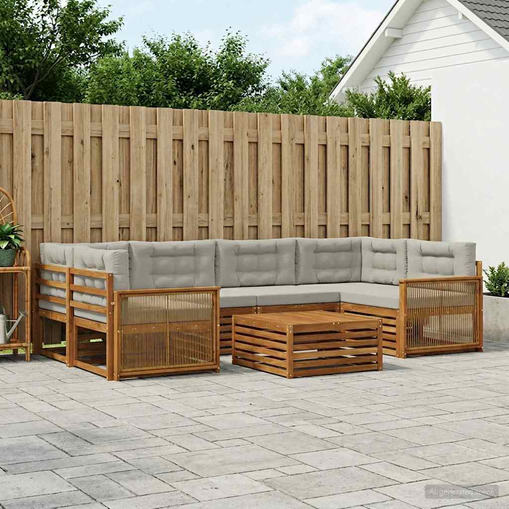 Buiten bankenset met kussen 7 pcs Naturel en lichtgrijs – afbeelding 1