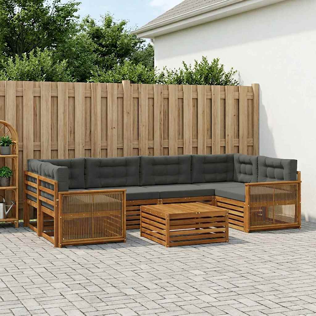 Buiten bankenset met kussen 7 pcs Natuurlijk en Antraciet