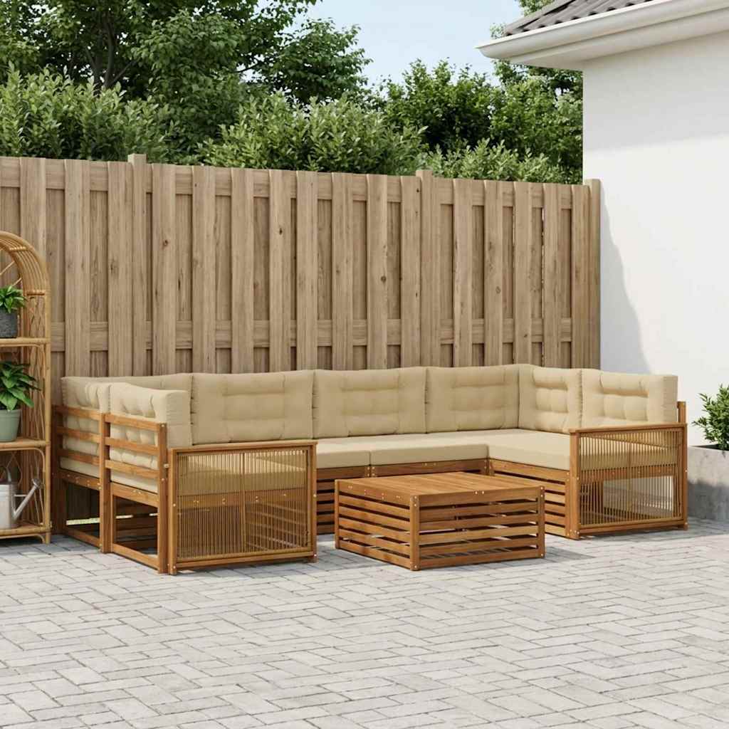 Buiten bankenset met kussen 7 pcs Natuurlijk en Beige – afbeelding 1