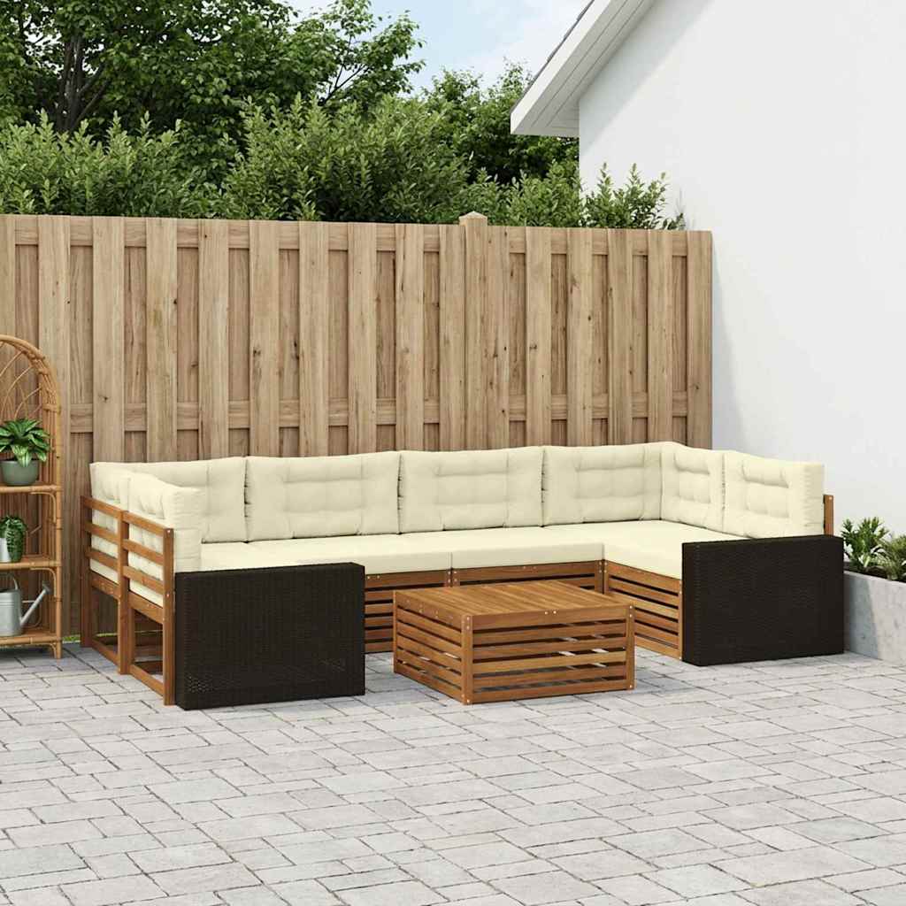 Buiten bankenset met kussen 7 pcs Natuurlijk en Crème Polyester – afbeelding 1