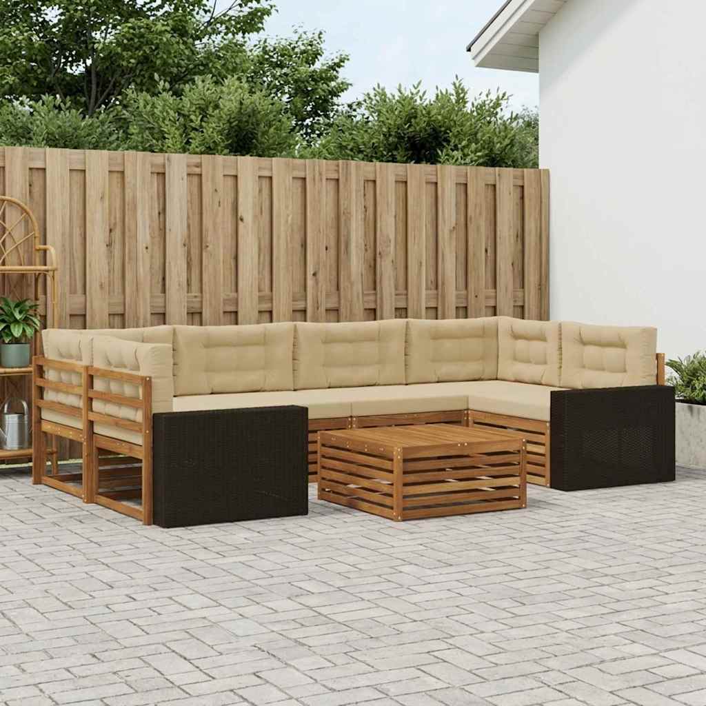 Buiten bankenset met kussen 7 pcs Natuurlijk en Beige Polyester – afbeelding 1