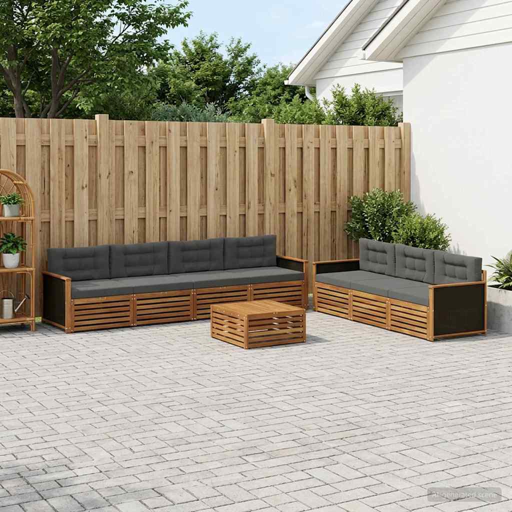 Buiten bankenset 8 pcs Natuurlijk en Antraciet 79 x 79 x 37 cm