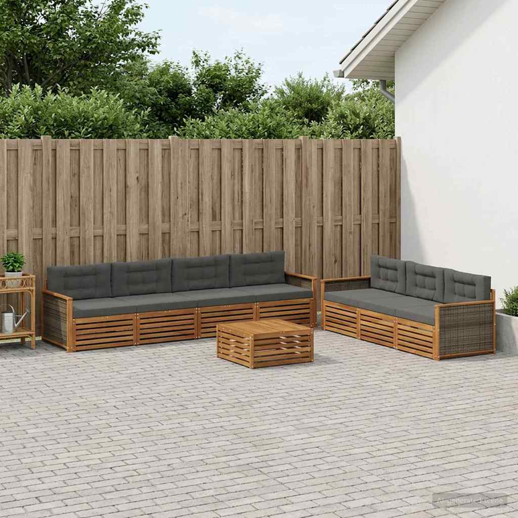 Buiten bankenset met kussen 8 pcs Natuurlijk en Antraciet
