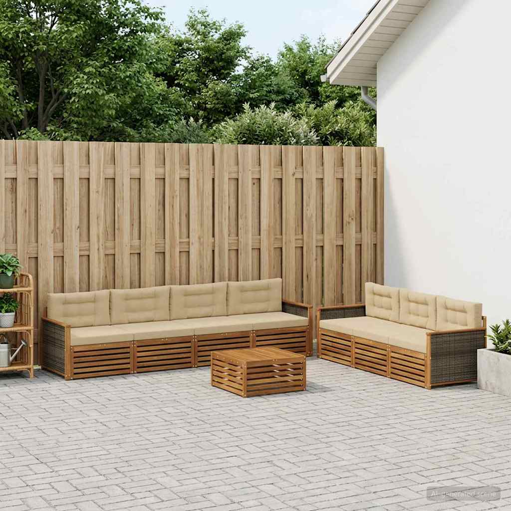 Buiten bankenset met kussen 8 pcs Natuurlijk en Beige