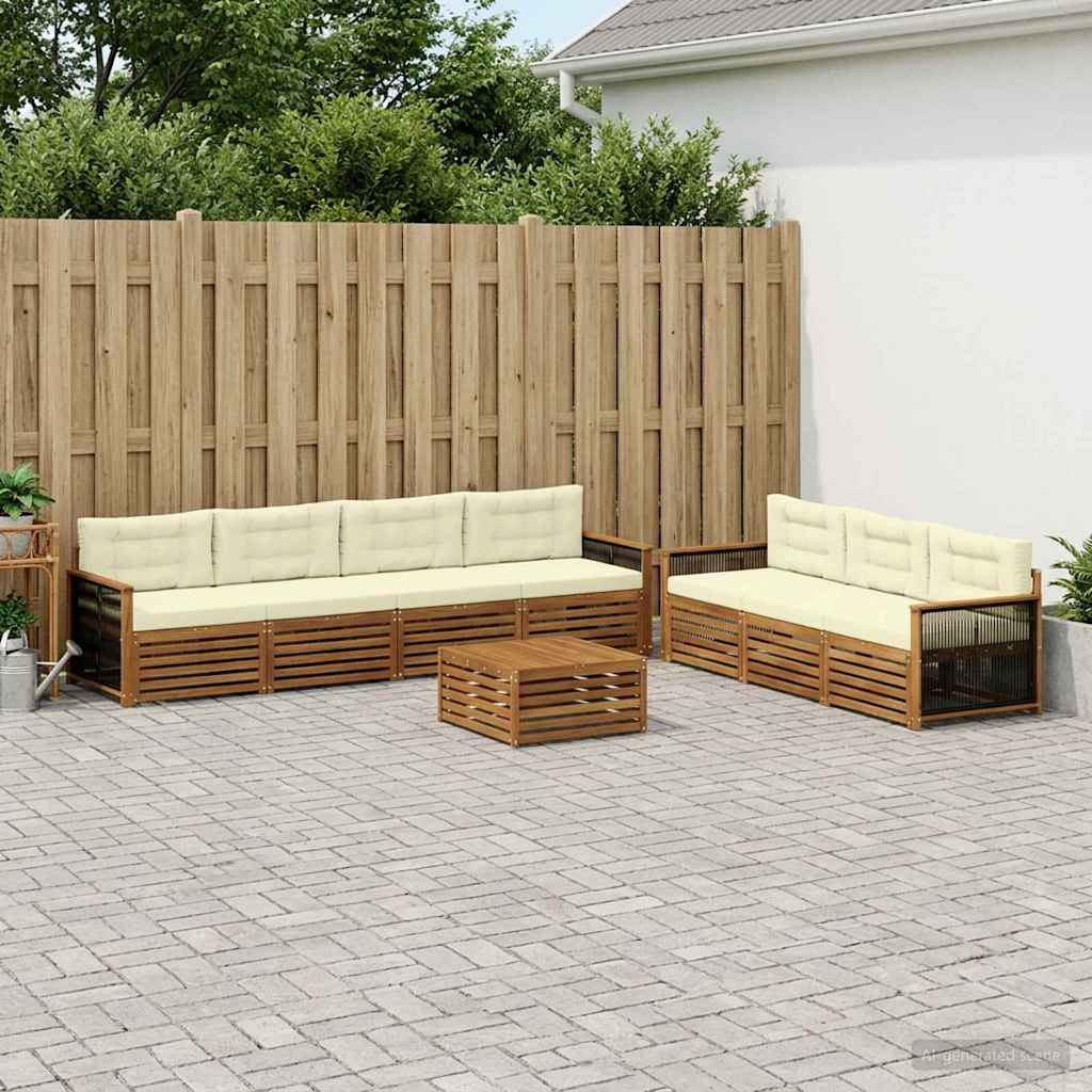 Buiten bankenset met kussen 8 pcs Natuurlijk en Crème – afbeelding 1