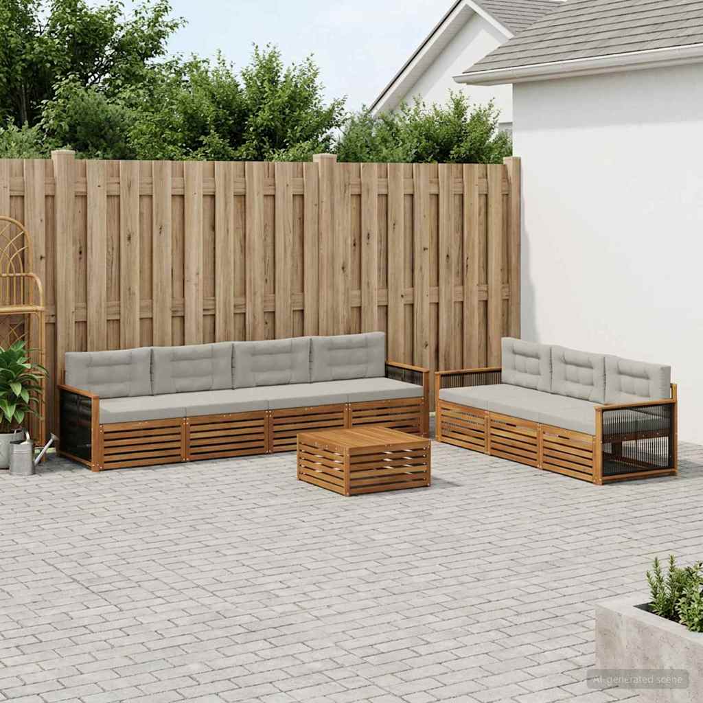 Buiten bankenset met kussen 8 pcs Naturel en lichtgrijs – afbeelding 1