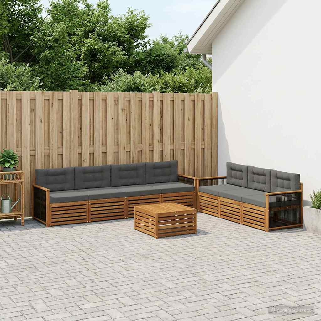 Buiten bankenset met kussen 8 pcs Natuurlijk en Antraciet