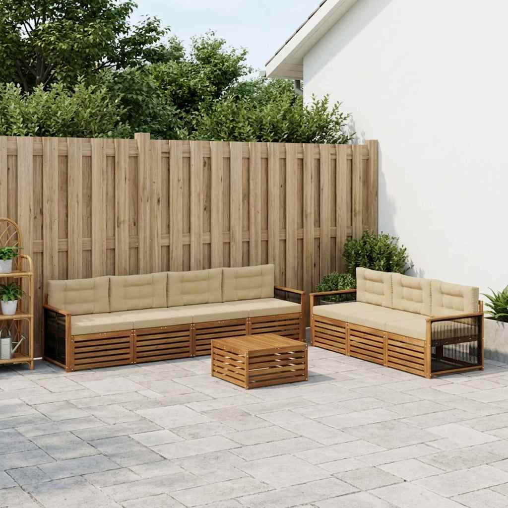 Buiten bankenset met kussen 8 pcs Natuurlijk en Beige – afbeelding 1
