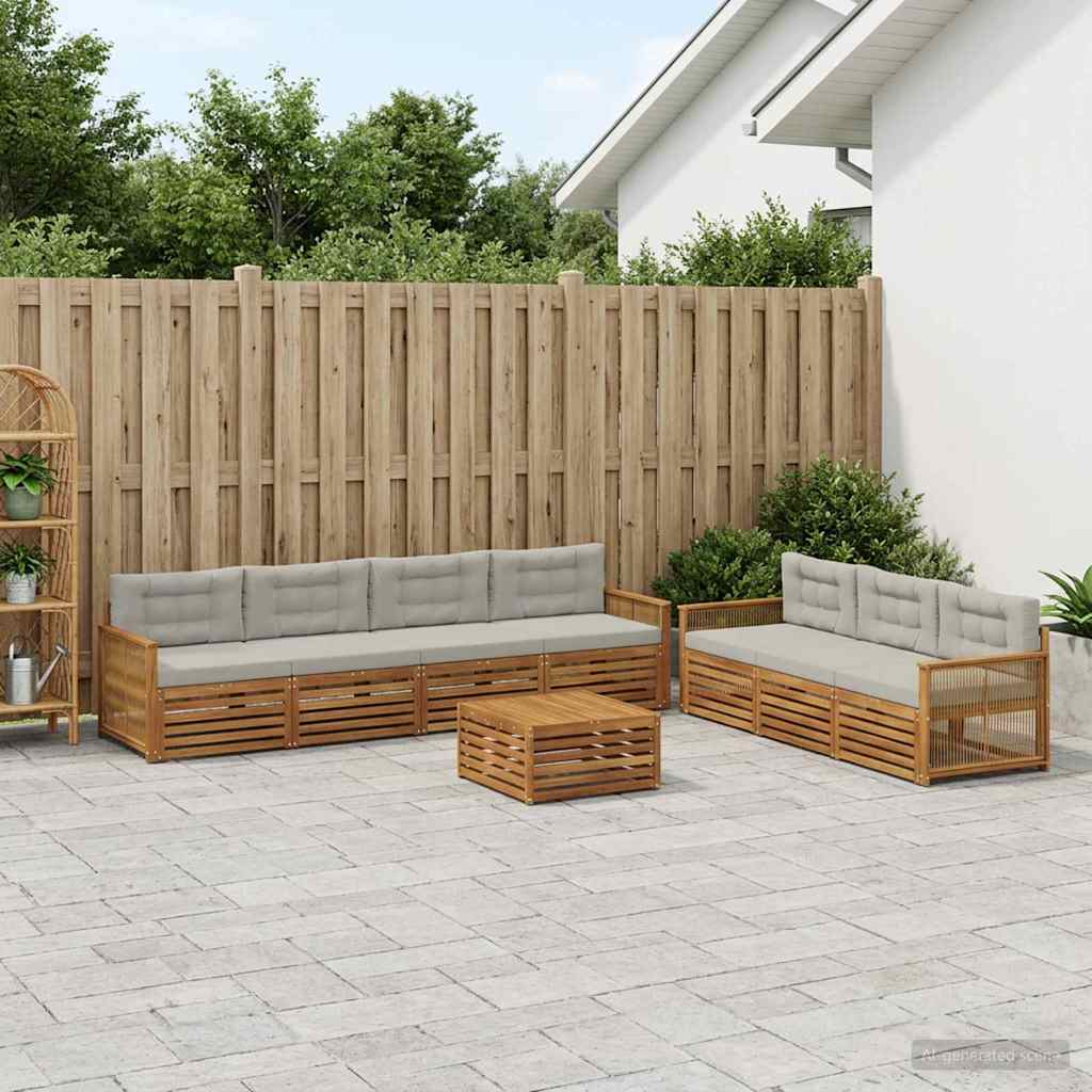 Buiten bankenset met kussen 8 pcs Naturel en lichtgrijs