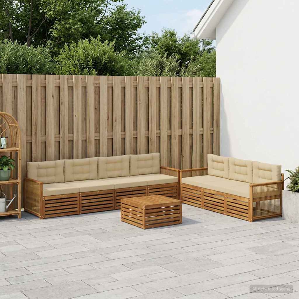 Buiten bankenset met kussen 8 pcs Natuurlijk en Beige – afbeelding 1
