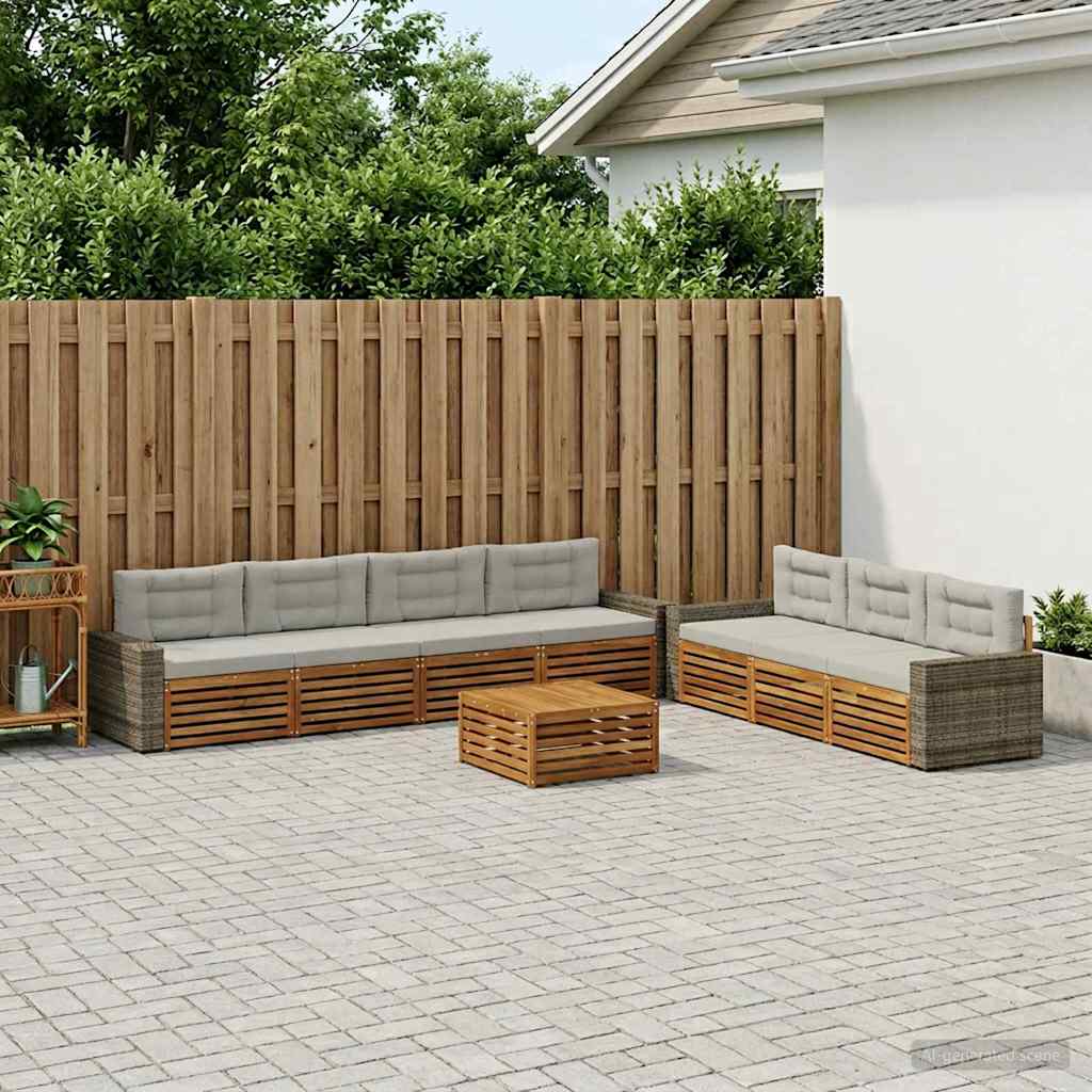 Buiten bankenset 8 pcs Naturel en lichtgrijs 79 x 79 x 37 cm – afbeelding 1