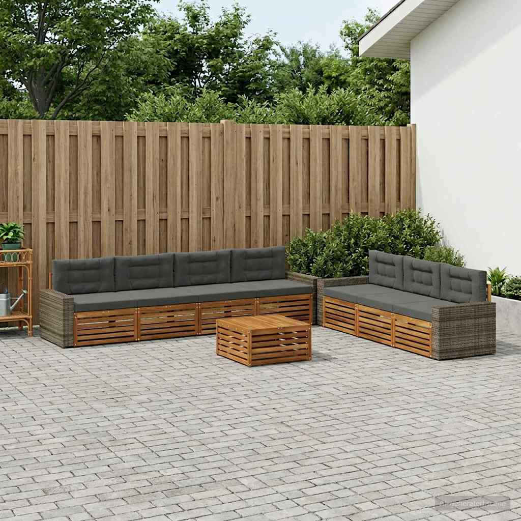 Buiten bankenset 8 pcs Natuurlijk en Antraciet 79 x 79 x 37 cm – afbeelding 1