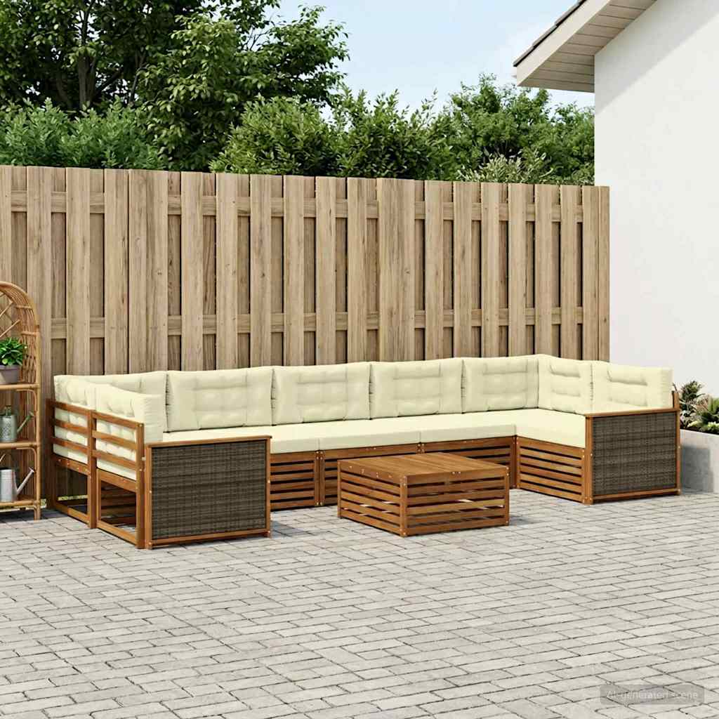 Buiten bankenset met kussen 8 pcs Natuurlijk en Crème