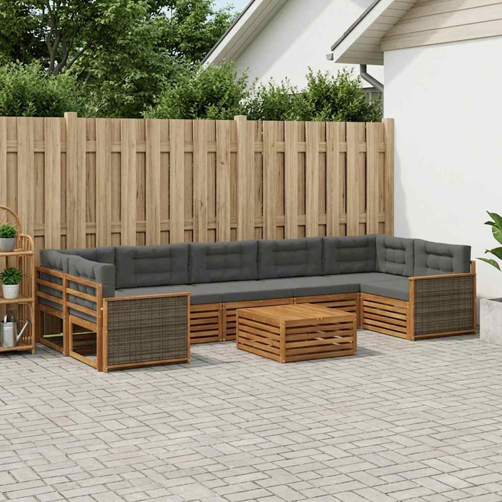 Buiten bankenset met kussen 8 pcs Natuurlijk en Antraciet