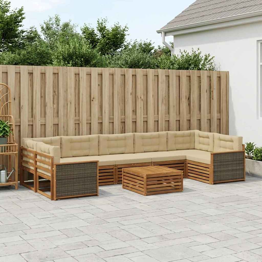 Buiten bankenset met kussen 8 pcs Natuurlijk en Beige – afbeelding 1