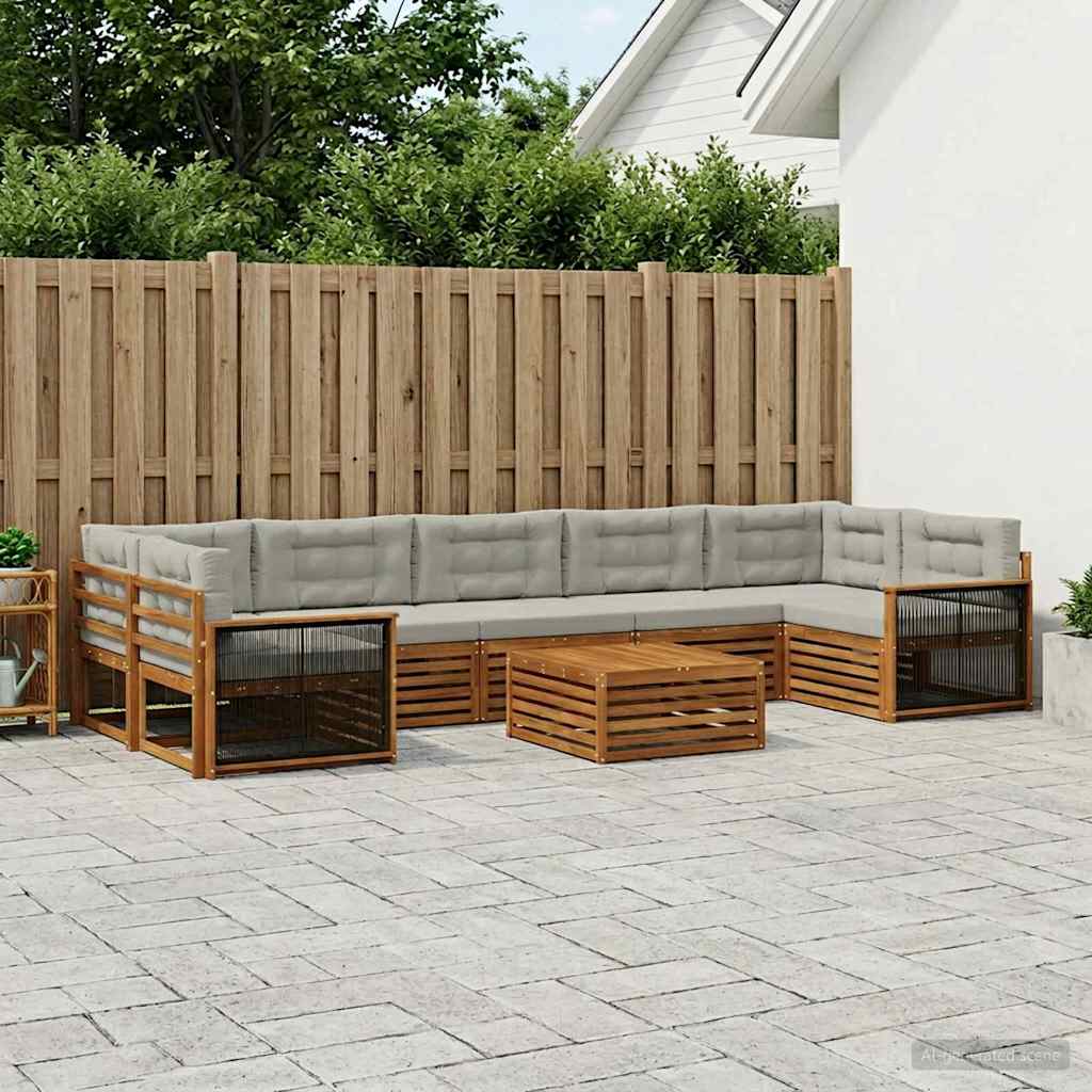 Buiten bankenset met kussen 8 pcs Naturel en lichtgrijs – afbeelding 1