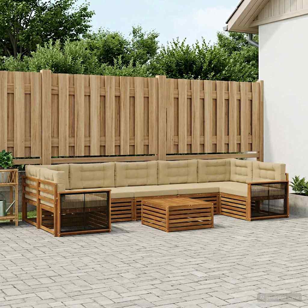 Buiten bankenset met kussen 8 pcs Natuurlijk en Beige – afbeelding 1