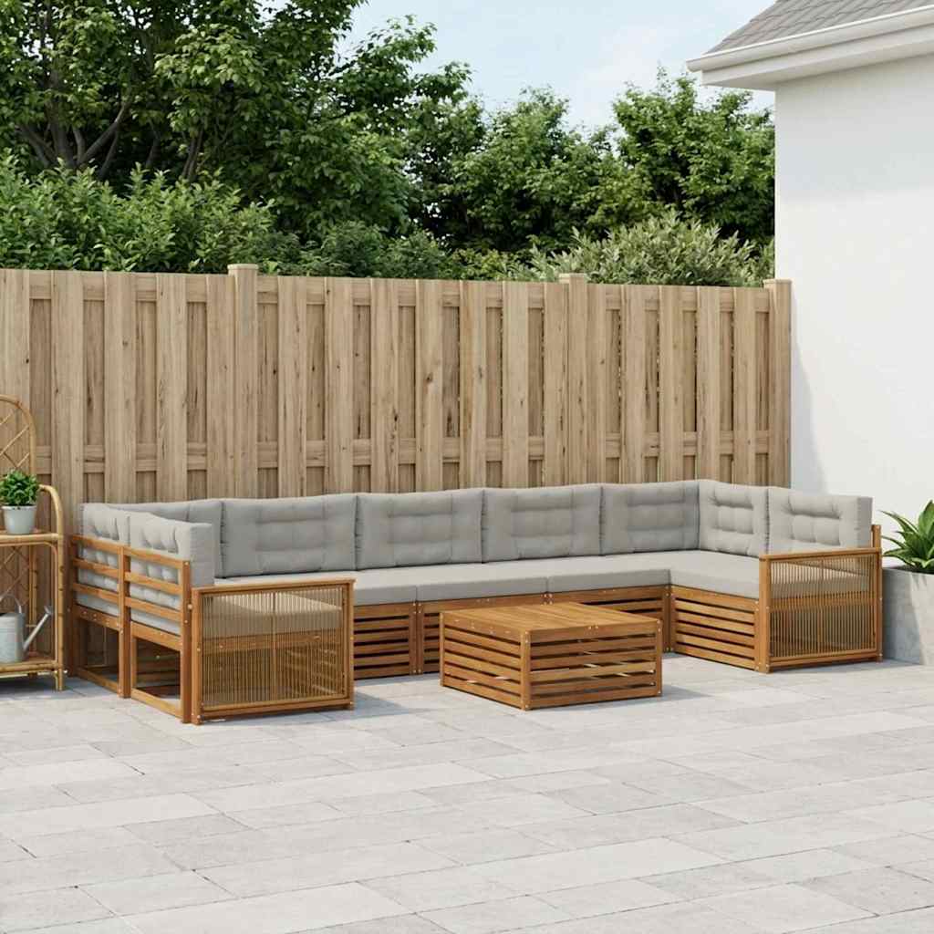 Buiten bankenset met kussen 8 pcs Naturel en lichtgrijs