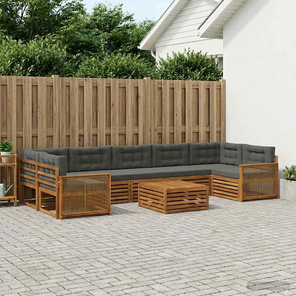 Buiten bankenset met kussen 8 pcs Natuurlijk en Antraciet