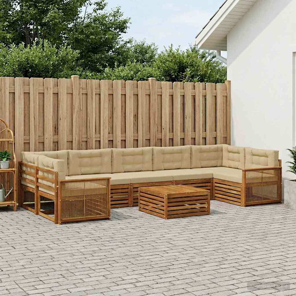 Buiten bankenset met kussen 8 pcs Natuurlijk en Beige – afbeelding 1