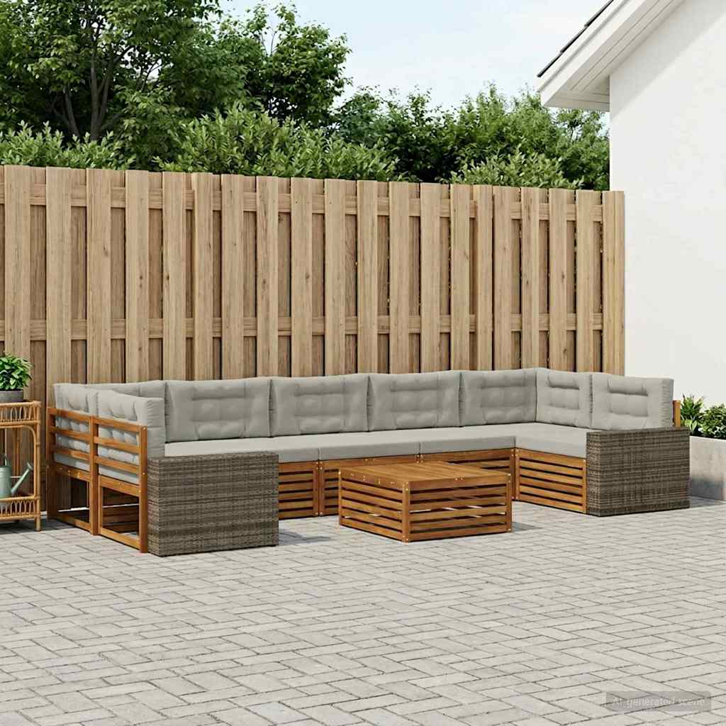 Buiten bankenset 8 pcs Naturel en lichtgrijs – afbeelding 1