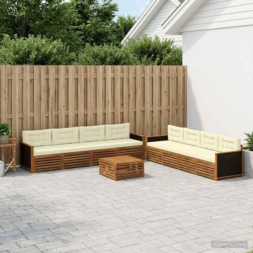 Buiten bankenset met kussen 9 pcs Natuurlijk en Crème Polyester – afbeelding 1