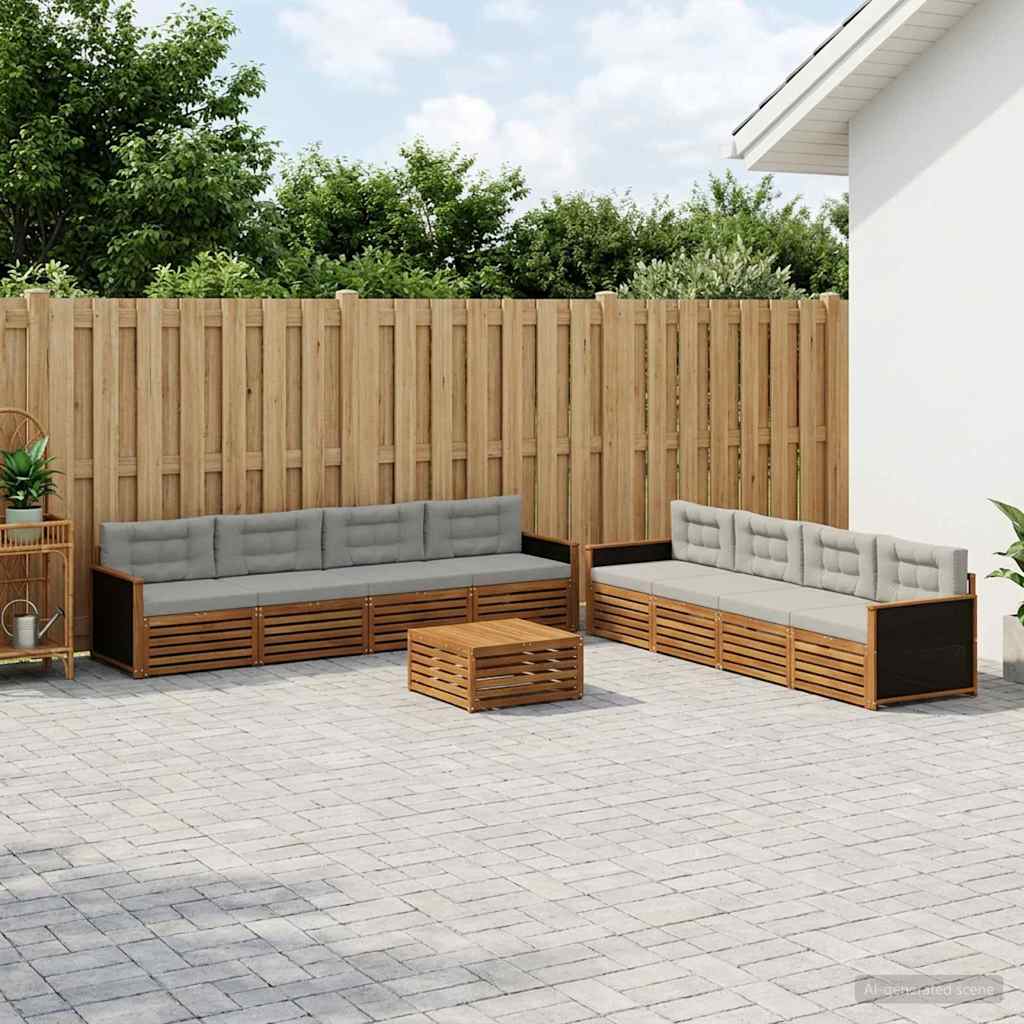Buiten bankenset 9 pcs Naturel en lichtgrijs Polyester – afbeelding 1