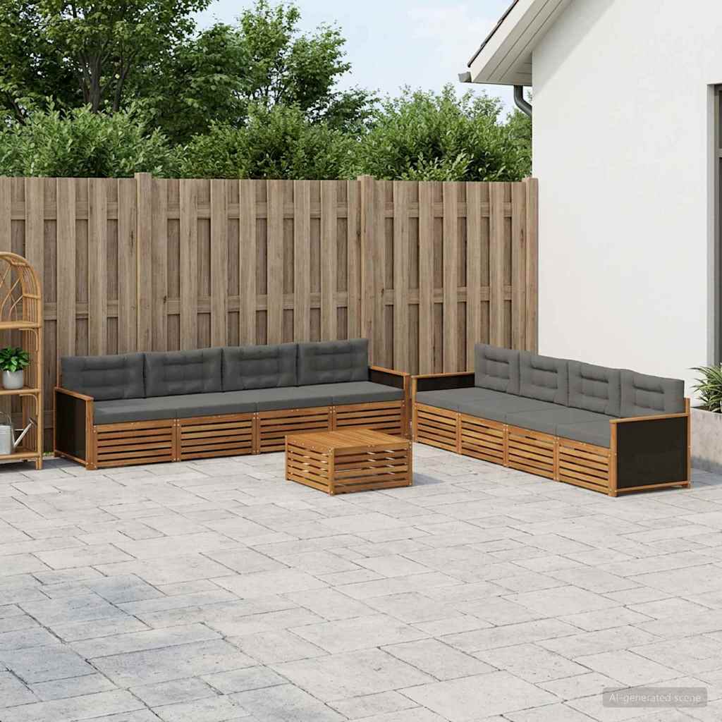 Buiten bankenset 9 pcs Natuurlijk en Antraciet Polyester – afbeelding 1
