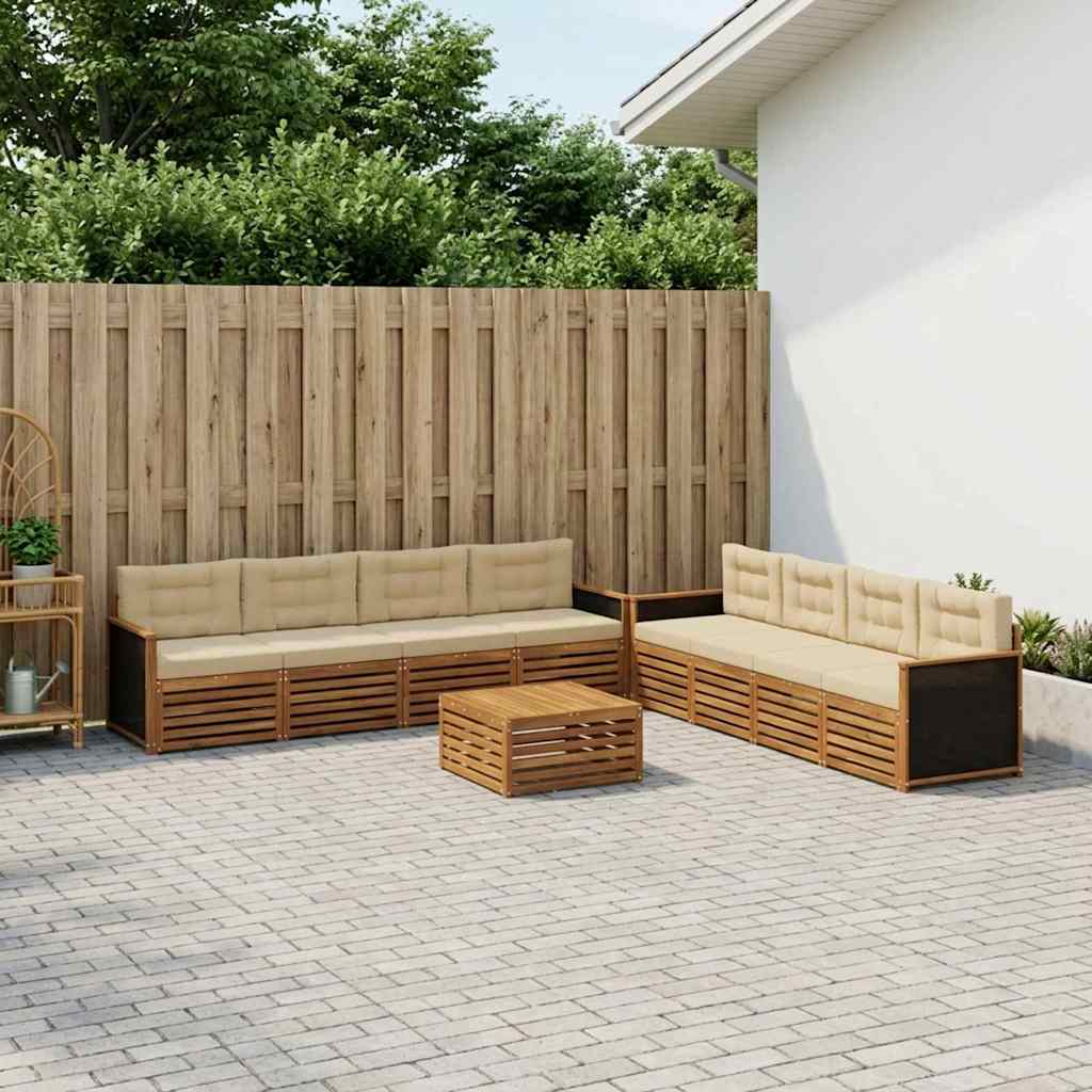 Buiten bankenset met kussen 9 pcs Natuurlijk en Beige Polyester – afbeelding 1