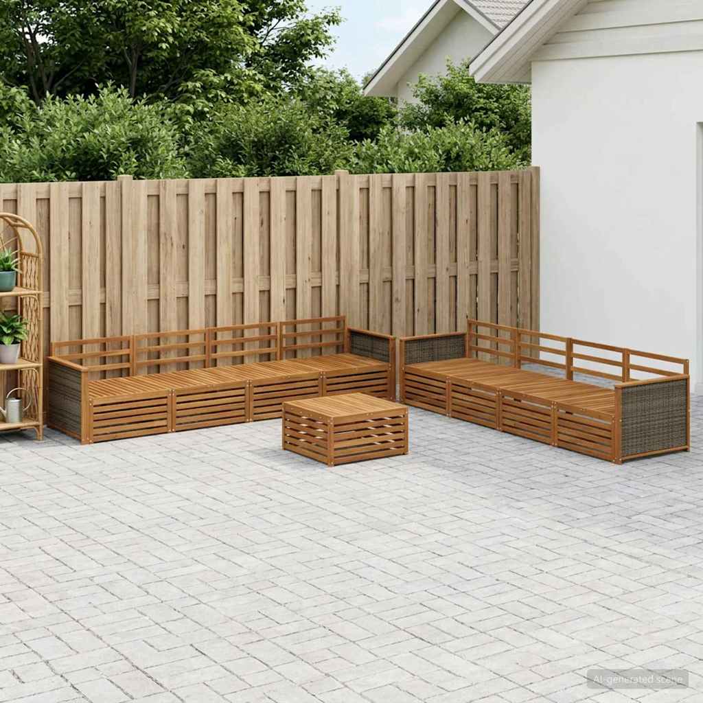 Buiten bankenset 9 pcs Naturel Massief Acaciahout – afbeelding 1