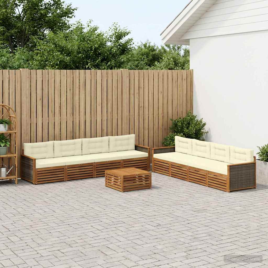 Buiten bankenset met kussen 9 pcs Natuurlijk en Crème