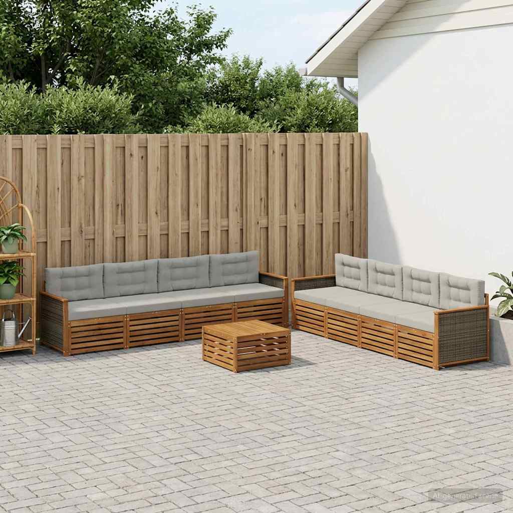 Buiten bankenset met kussen 9 pcs Naturel en lichtgrijs – afbeelding 1