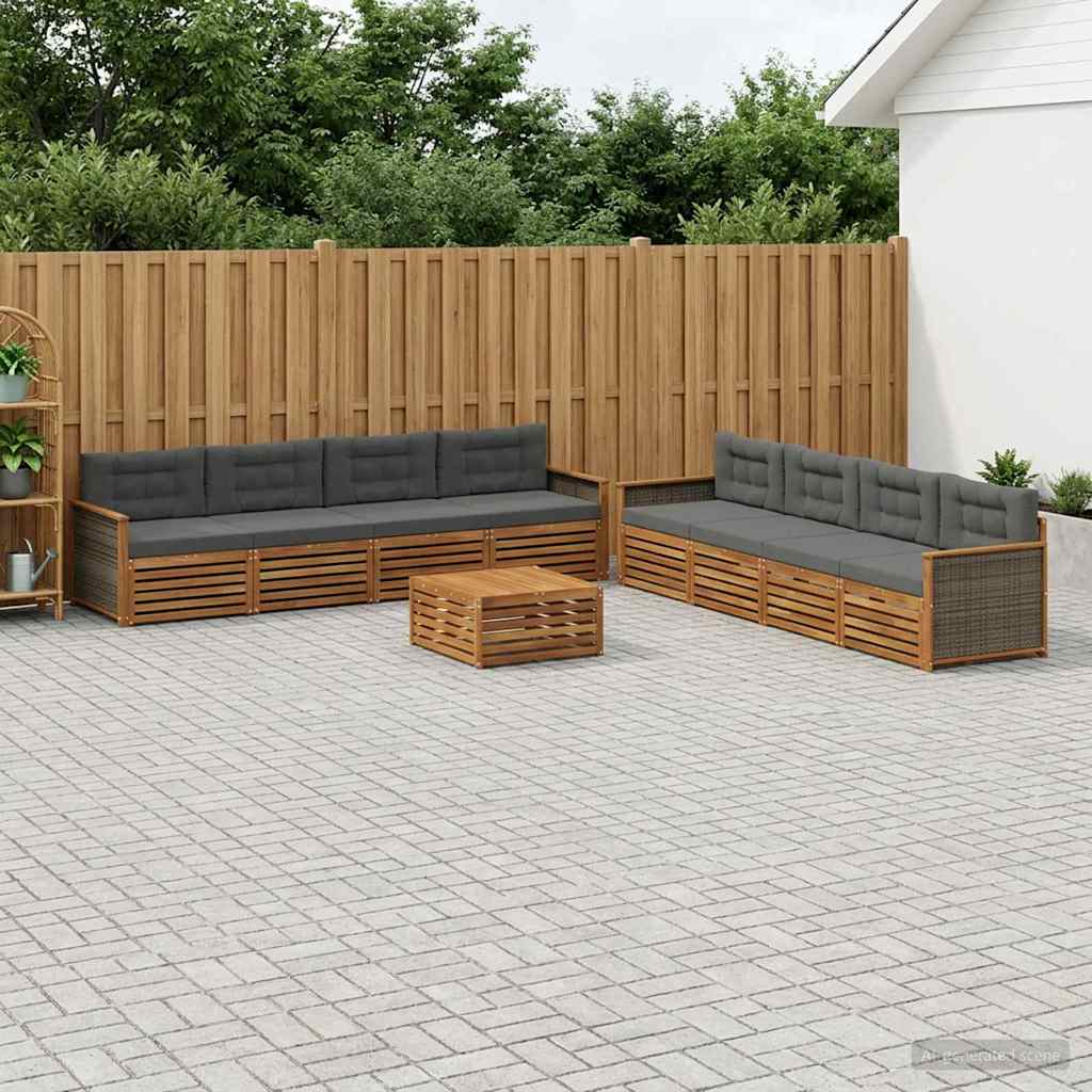Buiten bankenset met kussen 9 pcs Natuurlijk en Antraciet