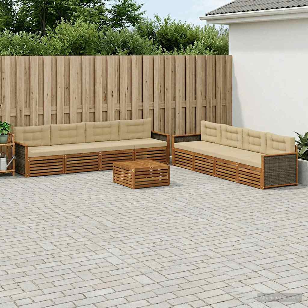 Buiten bankenset met kussen 9 pcs Natuurlijk en Beige