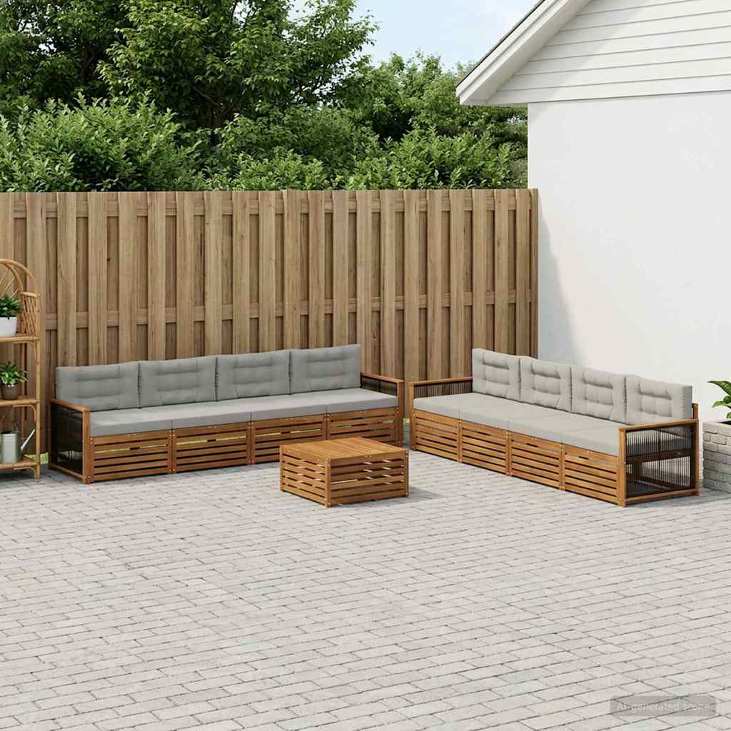 Buiten bankenset met kussen 9 pcs Naturel en lichtgrijs