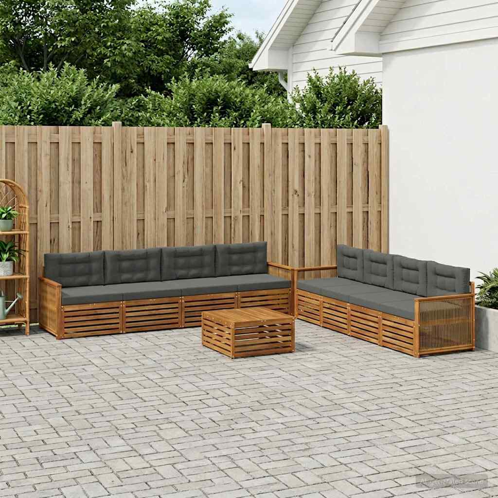Buiten bankenset met kussen 9 pcs Natuurlijk en Antraciet – afbeelding 1