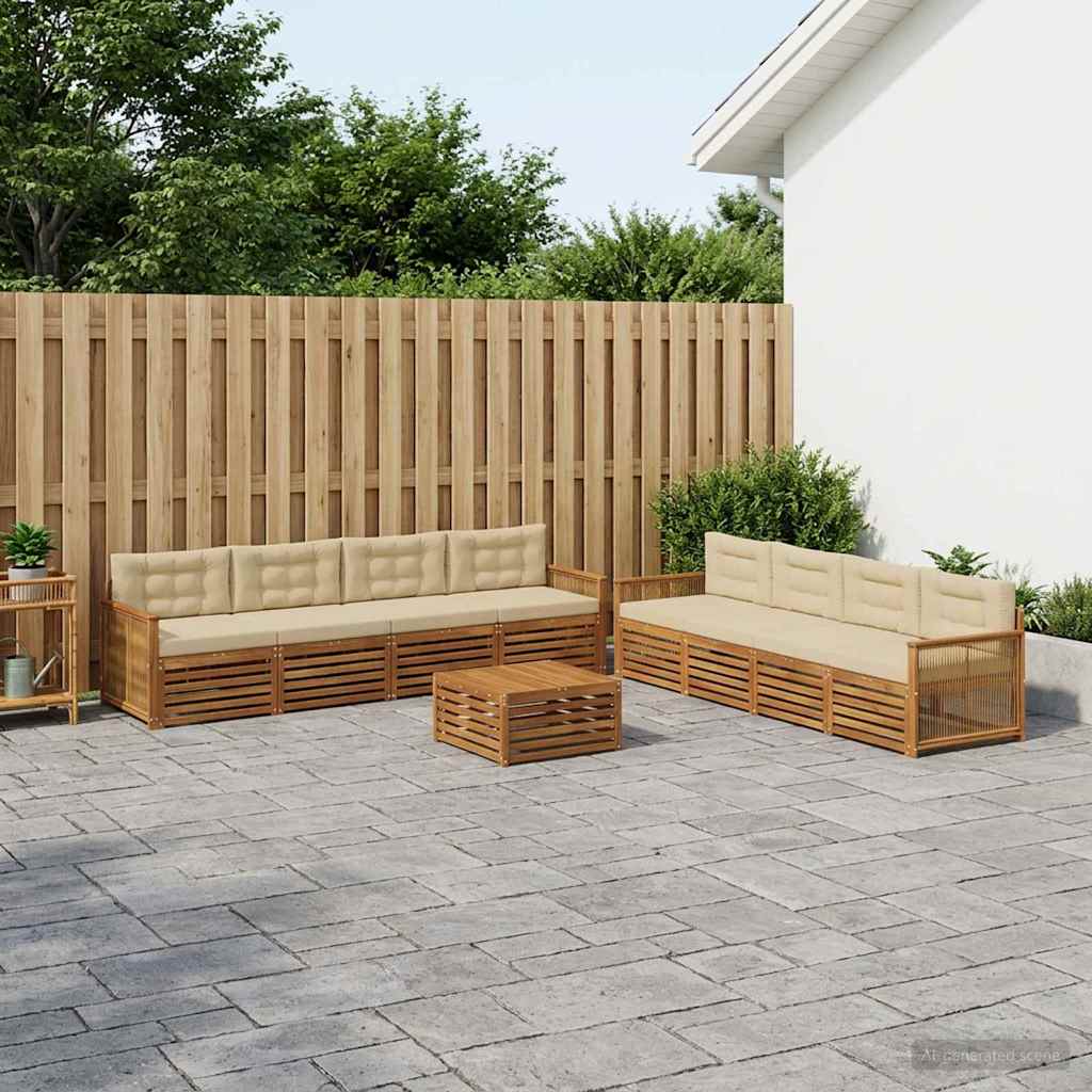 Buiten bankenset met kussen 9 pcs Natuurlijk en Beige – afbeelding 1