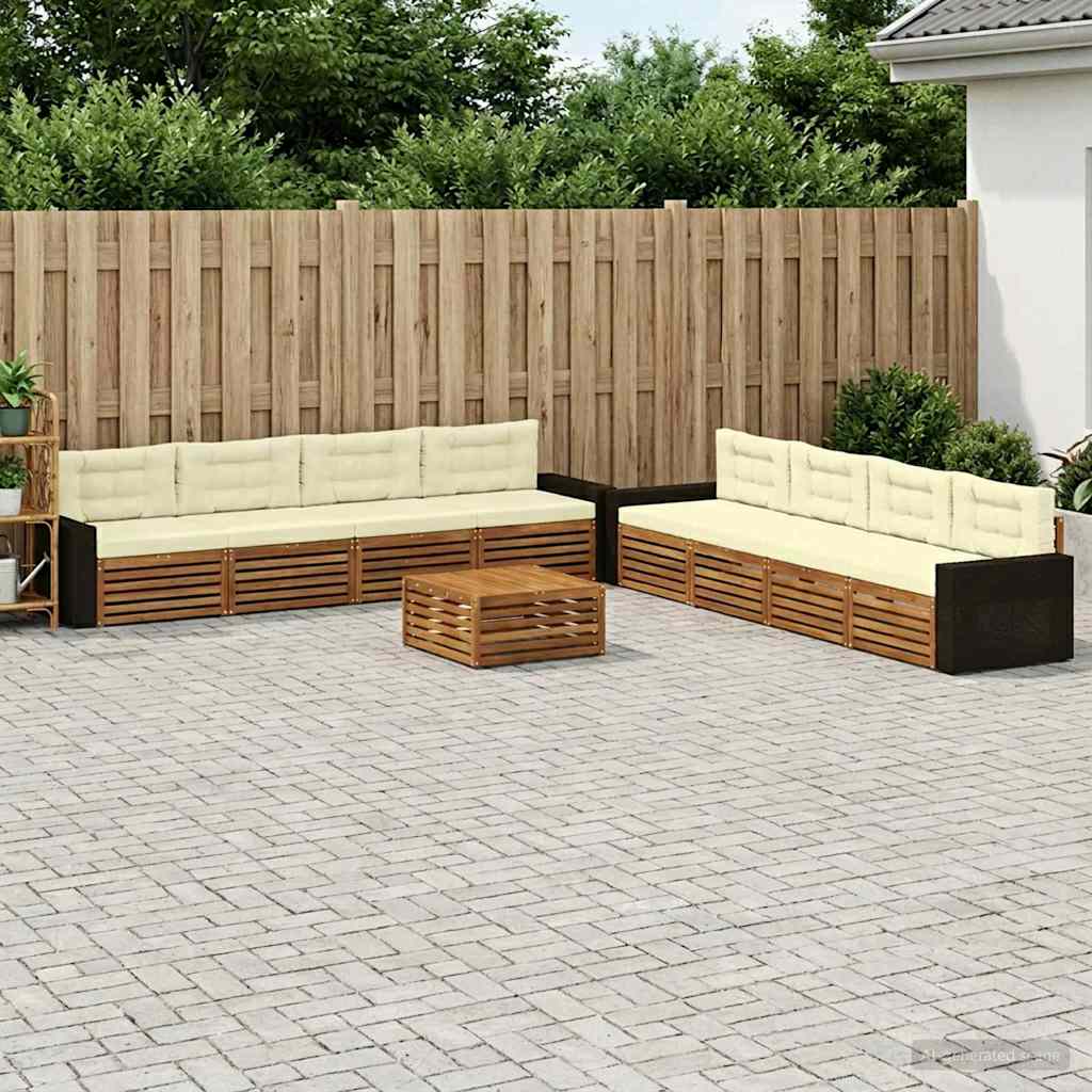 Buiten bankenset met kussen 9 pcs Natuurlijk en Crème Polyester – afbeelding 1