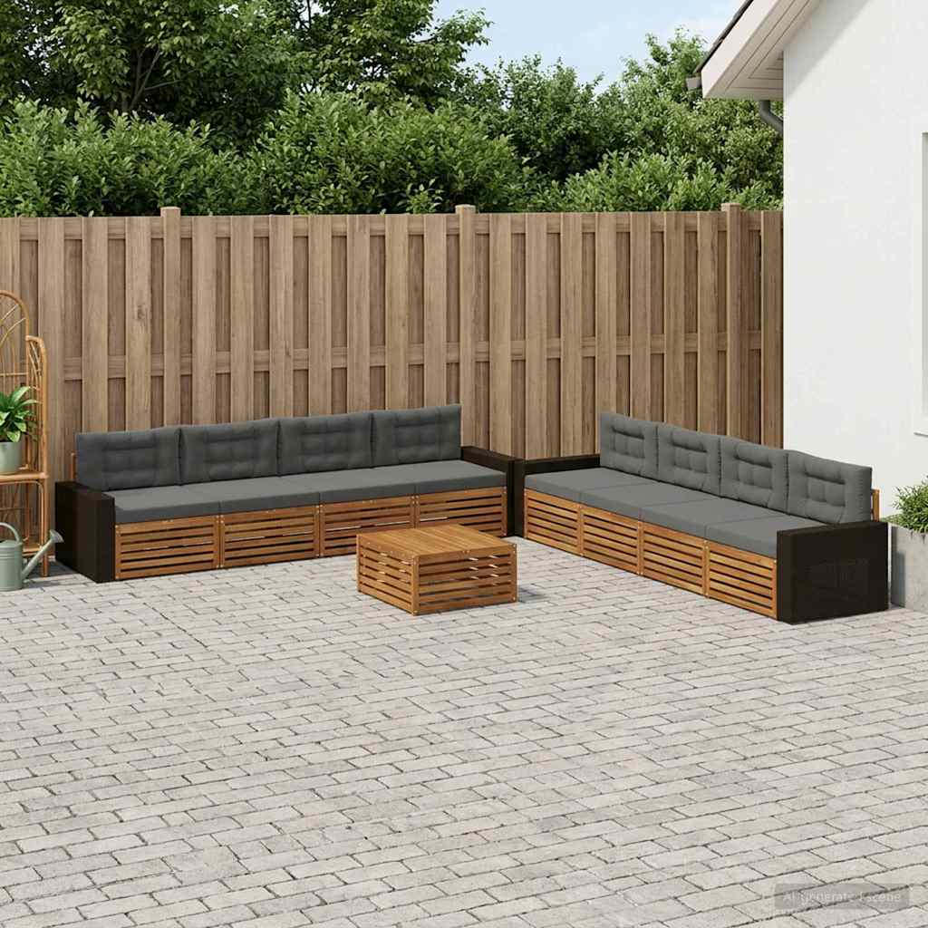 Buiten bankenset 9 pcs Natuurlijk en Antraciet Polyester – afbeelding 1