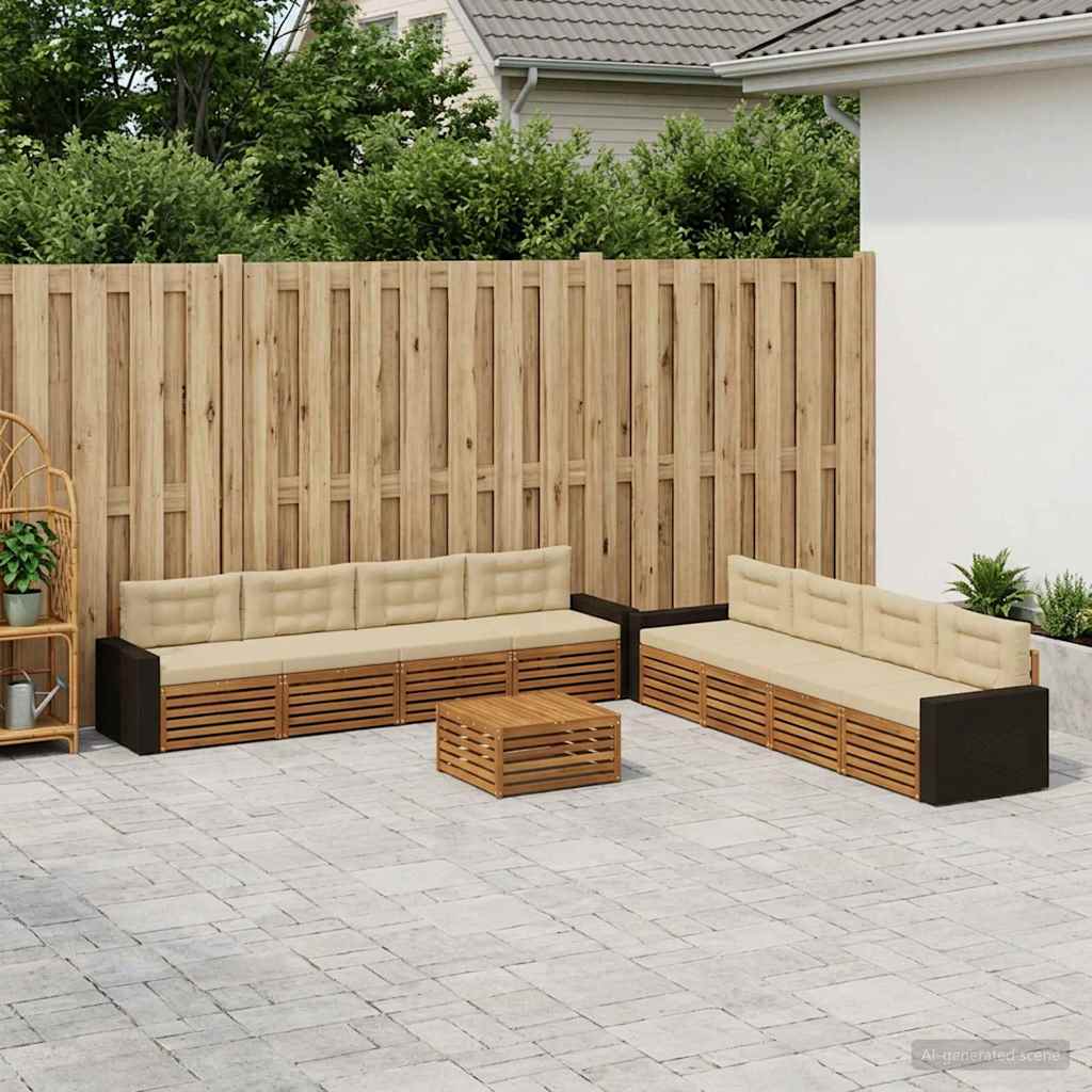 Buiten bankenset met kussen 9 pcs Natuurlijk en Beige Polyester