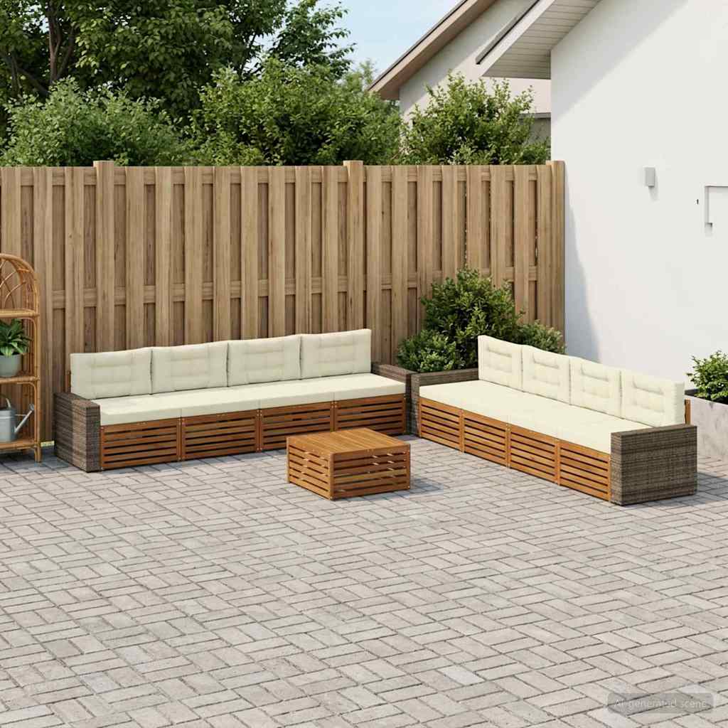 Buiten bankenset met kussen 9 pcs Natuurlijk en Crème Polyester