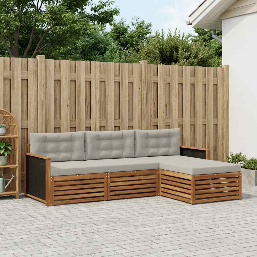 Buiten bankenset 4 pcs Naturel en lichtgrijs Polyester – afbeelding 1