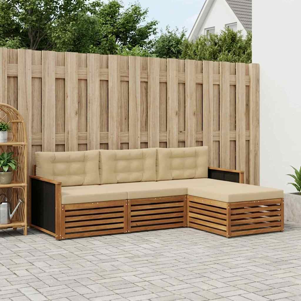 Buiten bankenset met kussen 4 pcs Natuurlijk en Beige Polyester