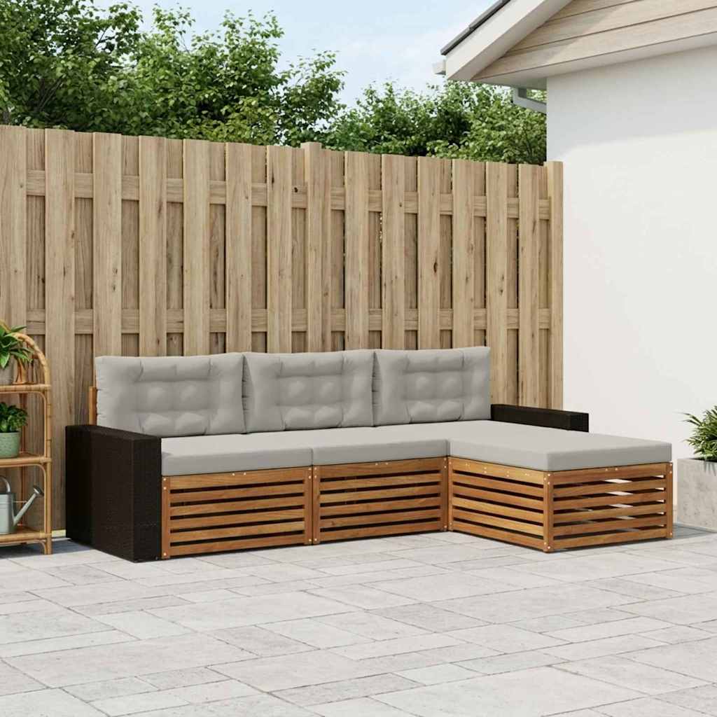 Buiten bankenset 4 pcs Naturel en lichtgrijs Polyester – afbeelding 1