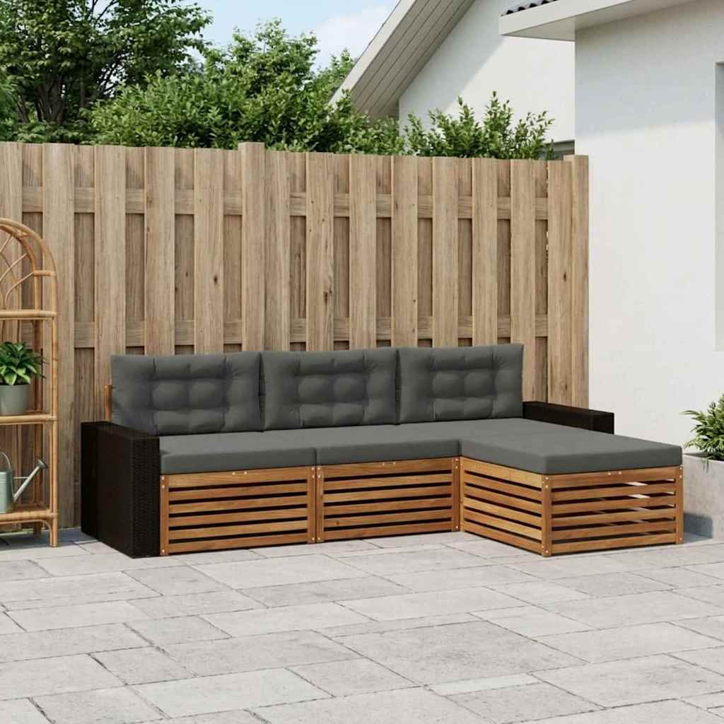 Buiten bankenset 4 pcs Natuurlijk en Antraciet Polyester