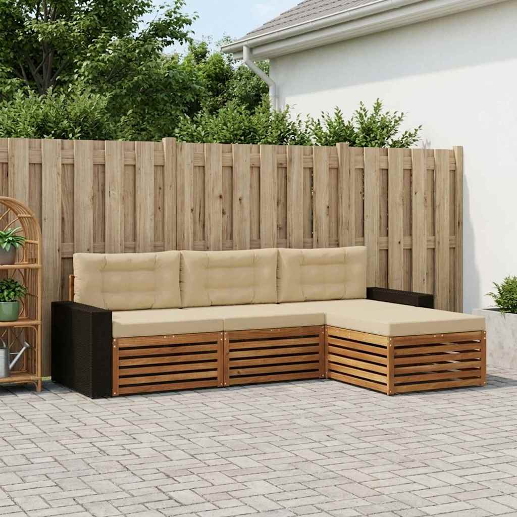 Buiten bankenset met kussen 4 pcs Natuurlijk en Beige Polyester – afbeelding 1