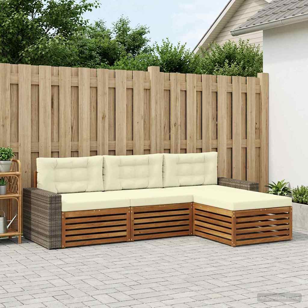 Buiten bankenset met kussen 4 pcs Natuurlijk en Crème Polyester – afbeelding 1