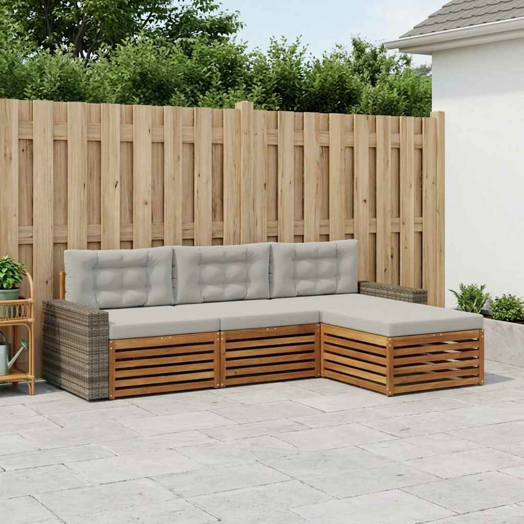 Buiten bankenset 4 pcs Naturel en lichtgrijs Polyester – afbeelding 1