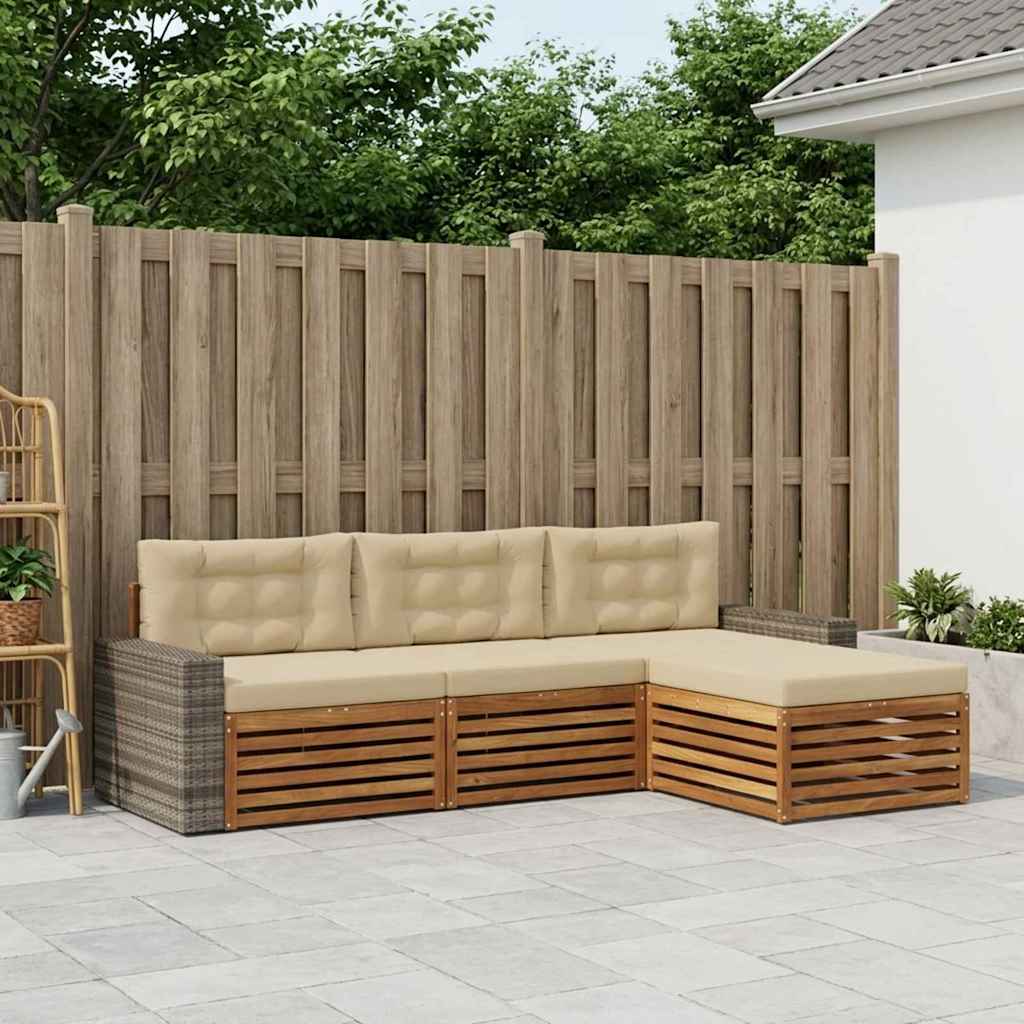 Buiten bankenset met kussen 4 pcs Natuurlijk en Beige Polyester – afbeelding 1